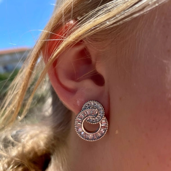 New Silver Boho Double Zircon Earrings - Picture 3 of 3